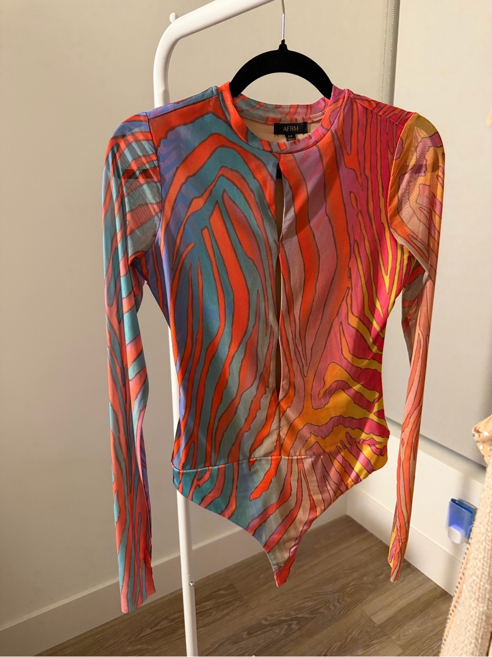 AFRM Multicolor Abstract Zebra-Stripe Long Sleeve Bodysuit